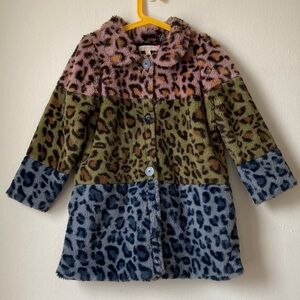 Pink Chicken Faux Fur Colorblock Leopard Print Kids Coat Size 7 years
